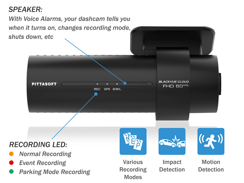 BlackVue DR770X built-in impact and motion detections